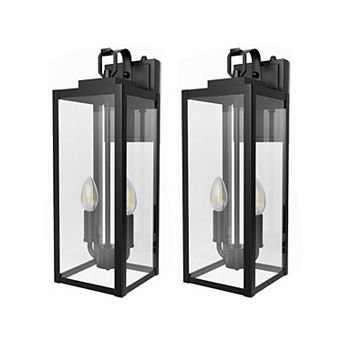 18.1 in Outdoor Wall Sconce 2 Pack Matte Black Gold Clear Glass Light Sensor E12 Base for Porch