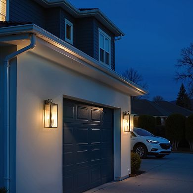 18.1in Outdoor Wall Sconce 2 Pack Matte Black Gold Clear Glass Light Sensor E12 Base for Porch