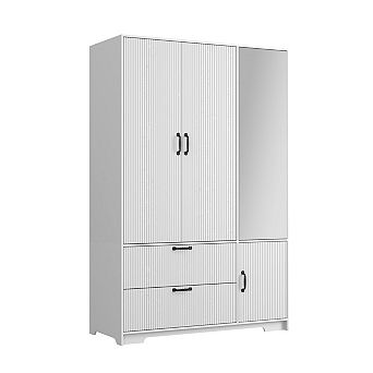 Pnronnc Wooden Freestanding 4 Door Wardrobe Armoire with Mirror Door LED and Hanging Rod