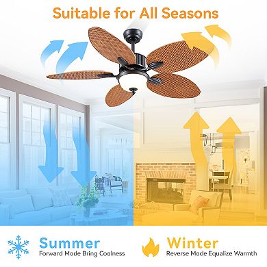 50-Inch Tropical Ceiling Fan with Light, Palm Leaf Blades, Remote App Control