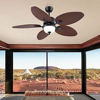 50-Inch Tropical Ceiling Fan with Light, Palm Leaf Blades, Remote App Control