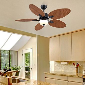 50" Tropical Ceiling Fan with Light, Wicker Blades, Remote, 6 Speeds, Outdoor Rated,3 Color Light