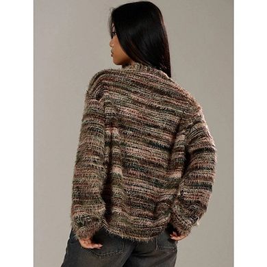 Women's Oversized Striped Button Down Long Sleeve Drop Shoulder Knit Sweaters Cardigan