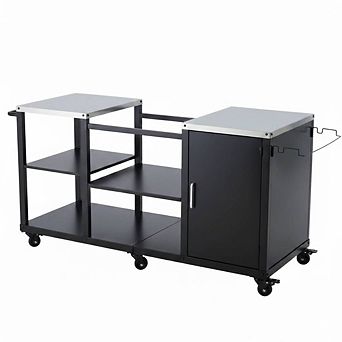 Heavy Duty Grill Table for Big Green Egg, Large Outdoor Kitchen Cart with Storage Shelves and Wheels