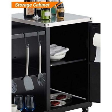 Heavy Duty Grill Table for Big Green Egg, Large Outdoor Kitchen Cart with Storage Shelves and Wheels