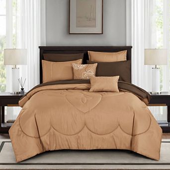 Camel Tan & Dark Brown Comforter Set with Sheets