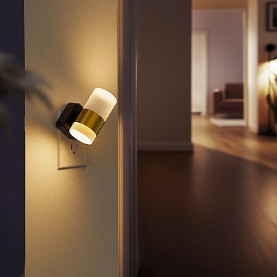 1W Integrated LED Plug In Night Light Amber 2700K Frosted Acrylic Cylinder Five Step Dimming 1 Pack
