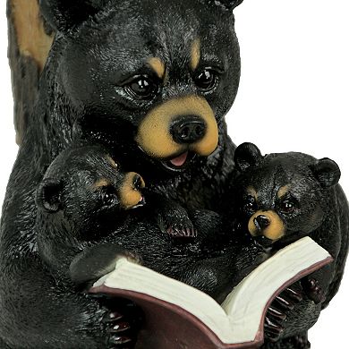 Black Bear Reading To Curious Cubs Table Lamp W Paw Print Shade