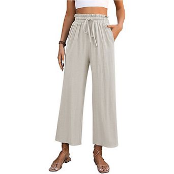 Women Wide Leg Pants Palazzo Drawstring Elastic Waist Trousers with Pockets Vacation Clothes