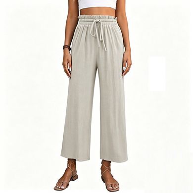 Women Wide Leg Pants Palazzo Drawstring Elastic Waist Trousers with Pockets Vacation Clothes