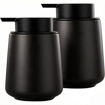 KSIZUIS 2-Pack 12 oz Black Ceramic Soap Dispenser Set with Easy-Press Pumps
