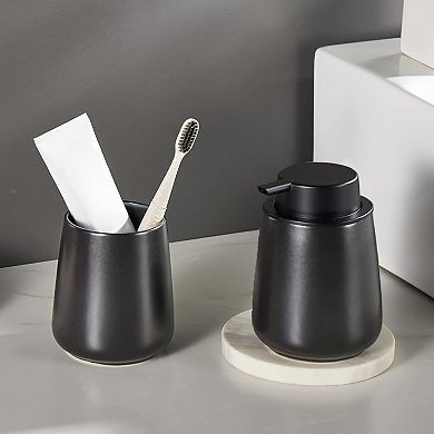 KSIZUIS 2-Pack 12 oz Black Ceramic Soap Dispenser Set with Easy-Press Pumps