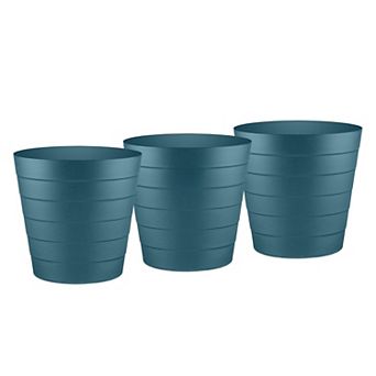 KSIZUIS 1.3 Gallon Plastic Trash Can-3-Pack Blue Round Wastebaskets for Bathroom, Bedroom&Office