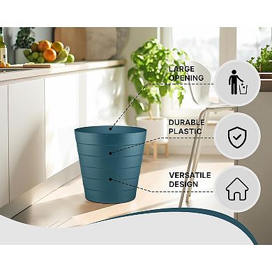 KSIZUIS 1.3 Gallon Plastic Trash Can-3-Pack Blue Round Wastebaskets for Bathroom, Bedroom&Office