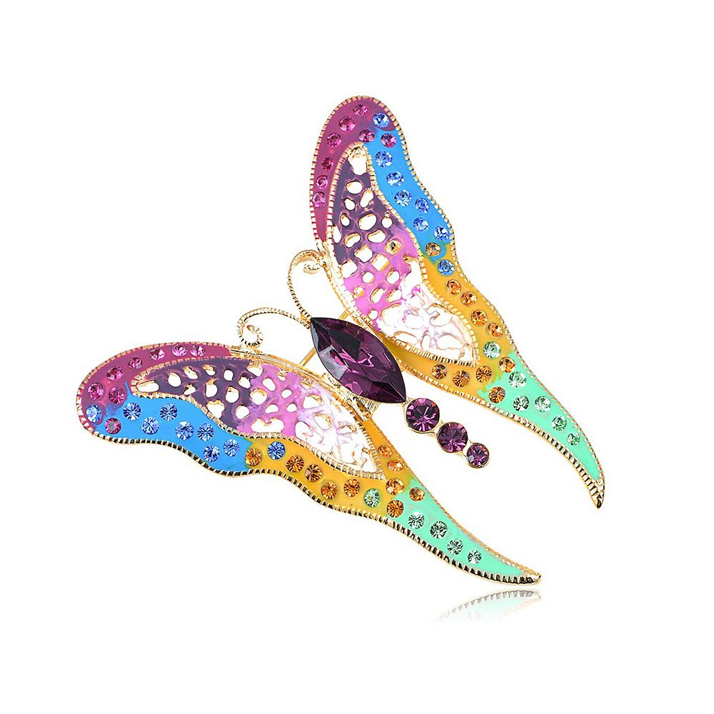 Womens Golden Tone Multicolored Rhinestones Pastel Spring Butterfly ...