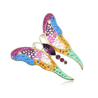 Womens Golden Tone Multicolored Rhinestones Pastel Spring Butterfly Brooch Pin