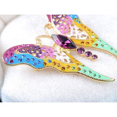 Womens Golden Tone Multicolored Rhinestones Pastel Spring Butterfly Brooch Pin