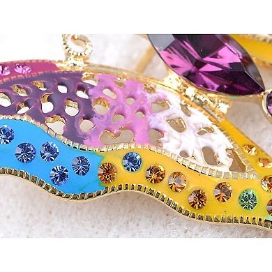 Womens Golden Tone Multicolored Rhinestones Pastel Spring Butterfly Brooch Pin