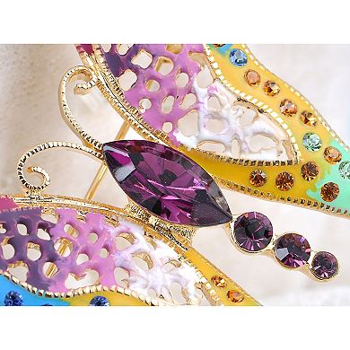 Womens Golden Tone Multicolored Rhinestones Pastel Spring Butterfly Brooch Pin