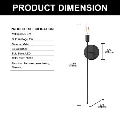 23in Rechargeable Wall Sconce 2 Pack Gold Remote Touch Control Dimmable Timer 8000mAh