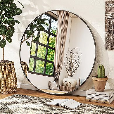 KSIZUIS 30"Black Round Metal Frame Mirror-Wall-Mounted for Bathroom, Vanity & Entryway