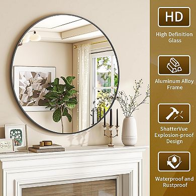 KSIZUIS 30"Black Round Metal Frame Mirror-Wall-Mounted for Bathroom, Vanity & Entryway