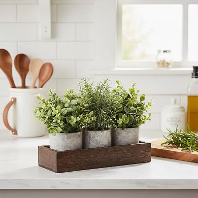 KSIZUIS 3 Pack Mini Artificial Eucalyptus Plants With Wood Tray Farmhouse Table Decor