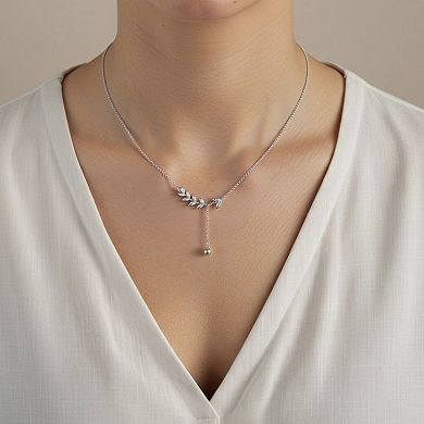 Women's Crystal Leaf Pendant Necklace with Drop Chain Accent