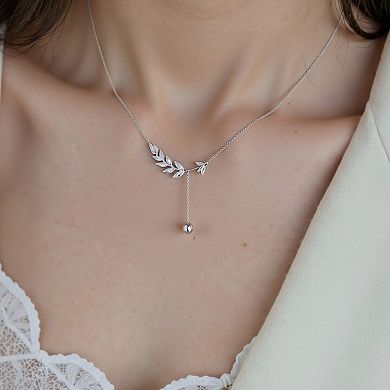 Women's Crystal Leaf Pendant Necklace with Drop Chain Accent
