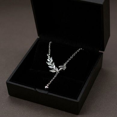 Women's Crystal Leaf Pendant Necklace with Drop Chain Accent