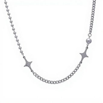 Women's Star Accent Chain Necklace with Dual Texture Bead and Link Design