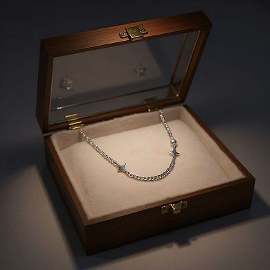 Women's Star Accent Chain Necklace with Dual Texture Bead and Link Design