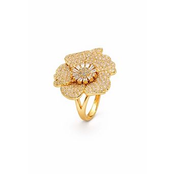 AGP PARIS Pavé Floral Statement Ring - Free Size