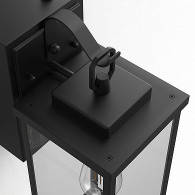 16in Outdoor Wall Sconce Black Clear Glass Light Sensor E26 Base for Exterior Patio Garage