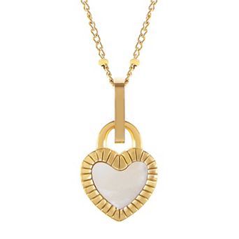 Women's Stainless Steel Fashion Necklace with 18K Gold Plated Heart Lock Pendant, Adjustable Chain