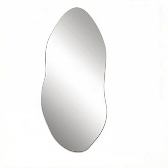 KSIZUIS 32"x14"Frameless Irregular Wavy Wall Mirror - Modern Boho Design for Entryway & Bathroom