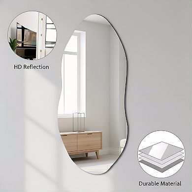 KSIZUIS 32"x14"Frameless Irregular Wavy Wall Mirror - Modern Boho Design for Entryway & Bathroom
