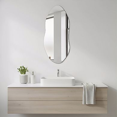 KSIZUIS 32"x14"Frameless Irregular Wavy Wall Mirror - Modern Boho Design for Entryway & Bathroom