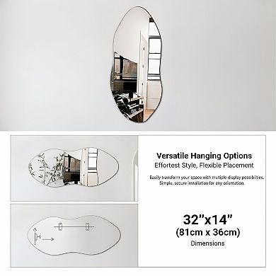KSIZUIS 32"x14"Frameless Irregular Wavy Wall Mirror - Modern Boho Design for Entryway & Bathroom