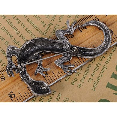 Womens Antique Silver Tone Grey Rhinestones Vintage Gothic Gecko Lizard Long Brooch Pin