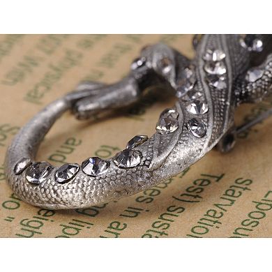 Womens Antique Silver Tone Grey Rhinestones Vintage Gothic Gecko Lizard Long Brooch Pin