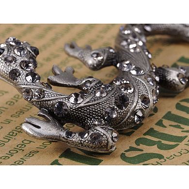 Womens Antique Silver Tone Grey Rhinestones Vintage Gothic Gecko Lizard Long Brooch Pin