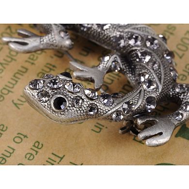 Womens Antique Silver Tone Grey Rhinestones Vintage Gothic Gecko Lizard Long Brooch Pin