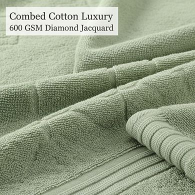 KSIZUIS 6-Piece Combed Cotton Yarn Dyed Diamond Gate Jacquard Towel Set-Seafoam