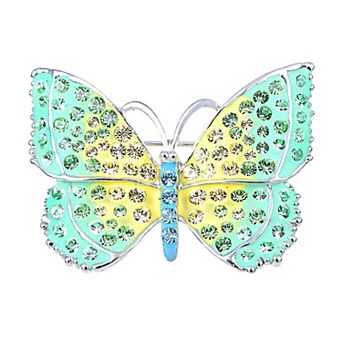 Womens Crystal Green Yellow Majestic Jewelry Butterfly Pin Brooch