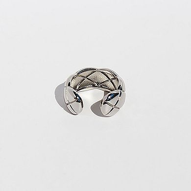 Women's Quilted Open Cuff Ring - Adjustable Brass Textured Statement Ring for Luxury Daily Wear