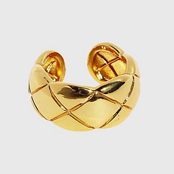 Women's Quilted Open Cuff Ring - Adjustable Brass Textured Statement Ring for Luxury Daily Wear