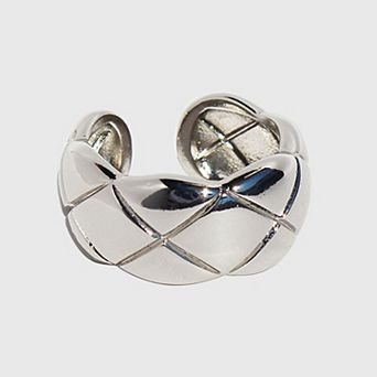 Women's Quilted Open Cuff Ring - Adjustable Brass Textured Statement Ring for Luxury Daily Wear