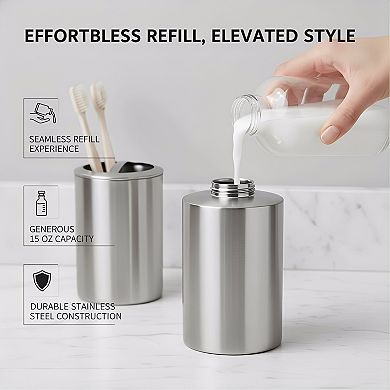 KSIZUIS Brushed Nickel Freestanding Soap & Lotion Dispenser - 15 oz Capacity