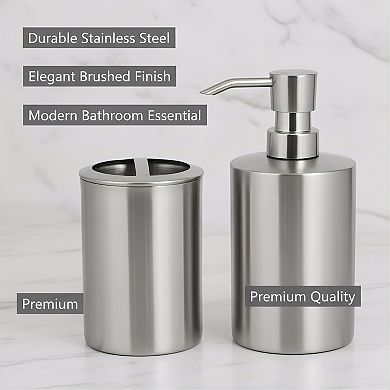 KSIZUIS Brushed Nickel Freestanding Soap & Lotion Dispenser - 15 oz Capacity